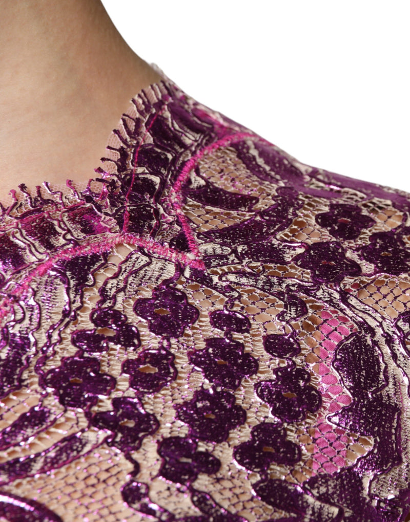 Metallic Fuchsia Floral Sheath Mini Dress Dolce & Gabbana