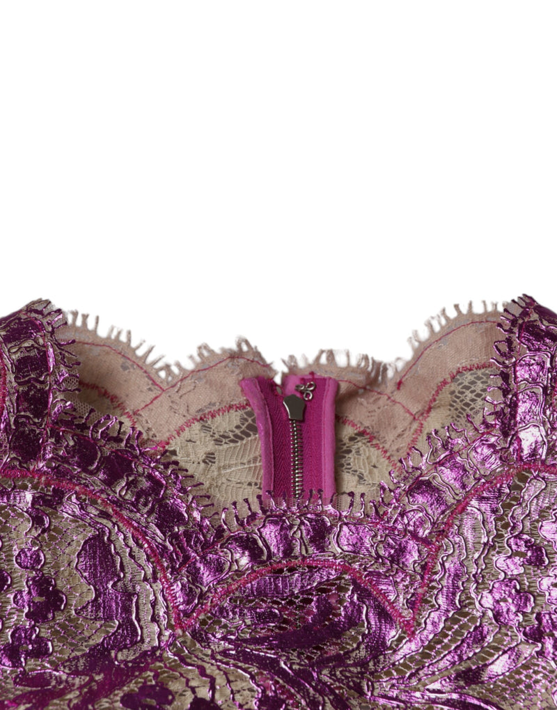 Metallic Fuchsia Floral Sheath Mini Dress Dolce & Gabbana