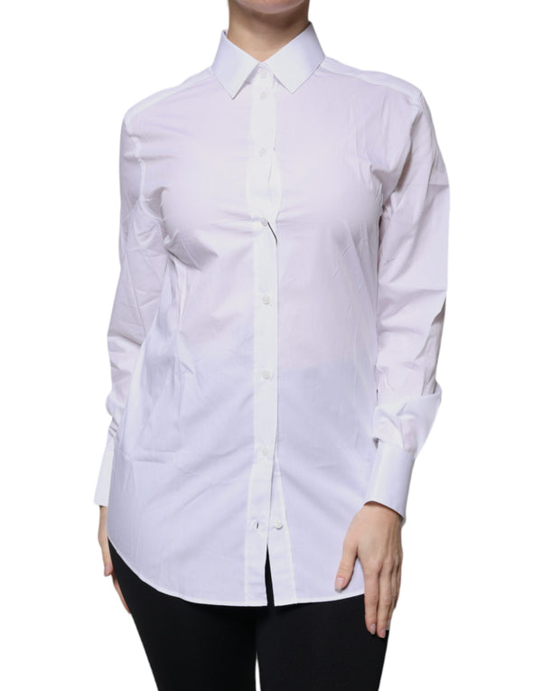 White Cotton Collared Long Sleeves Shirt Top Dolce & Gabbana