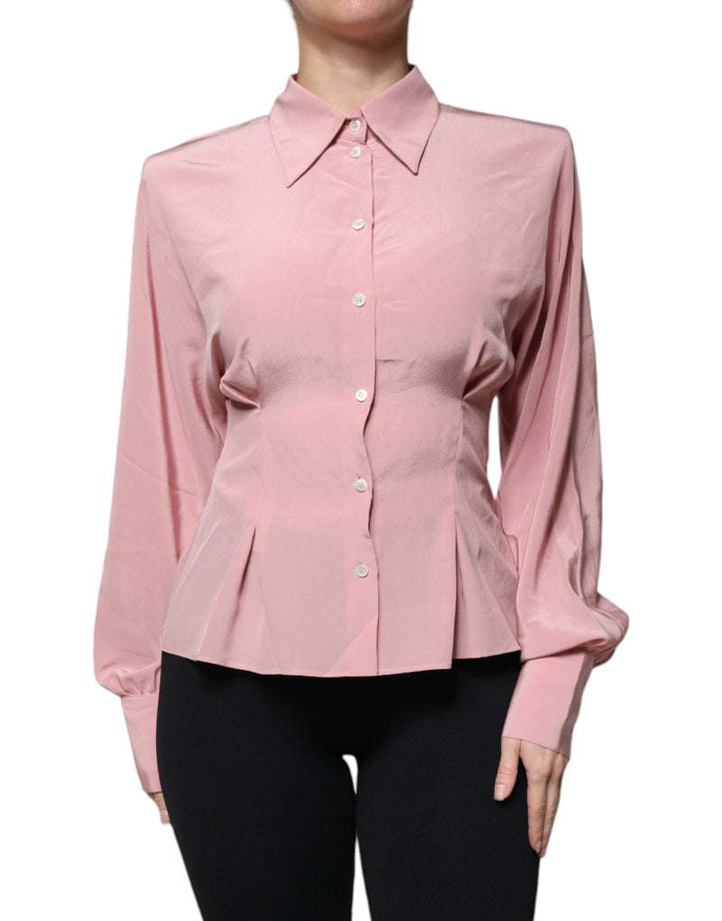 Pink Cotton Long Sleeves Collared Blouse Top Dolce & Gabbana