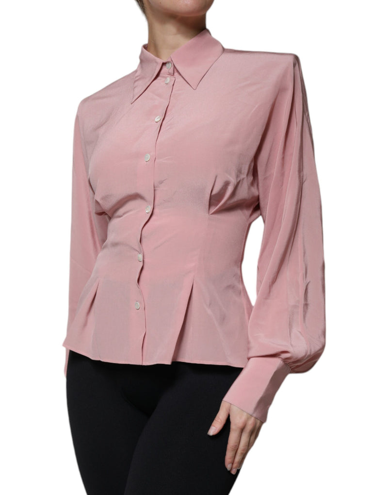 Pink Cotton Long Sleeves Collared Blouse Top Dolce & Gabbana