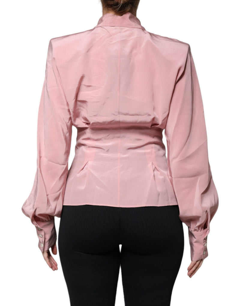 Pink Cotton Long Sleeves Collared Blouse Top Dolce & Gabbana