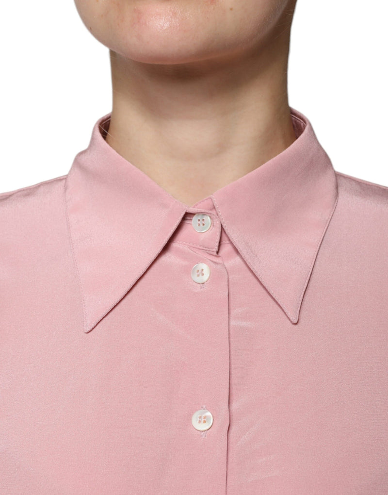 Pink Cotton Long Sleeves Collared Blouse Top Dolce & Gabbana