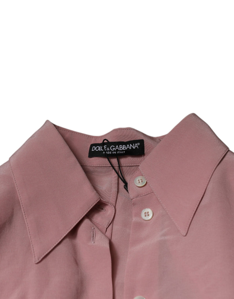 Pink Cotton Long Sleeves Collared Blouse Top Dolce & Gabbana