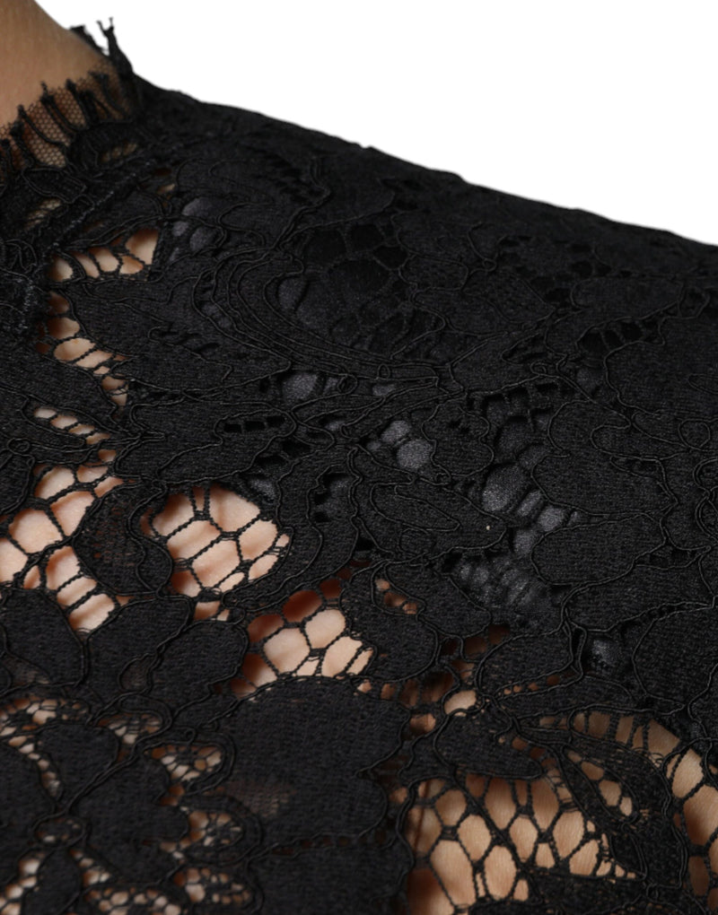 Black Floral Lace Short Sleeves Blouse Top Dolce & Gabbana