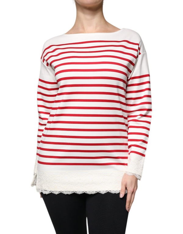 White Red Stripes Cotton Long Sleeves Top Dolce & Gabbana