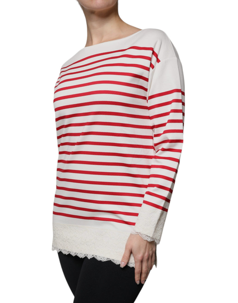 White Red Stripes Cotton Long Sleeves Top Dolce & Gabbana