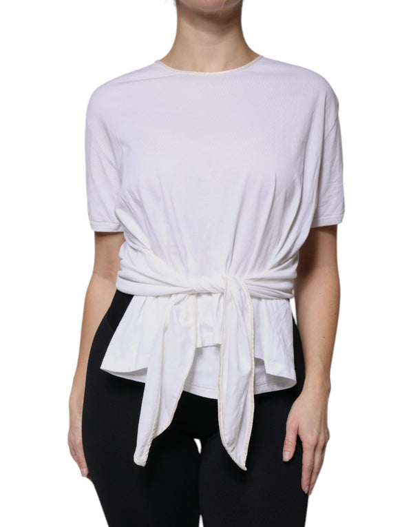 White Cotton Silk Round Neck Wrap Blouse Top Dolce & Gabbana