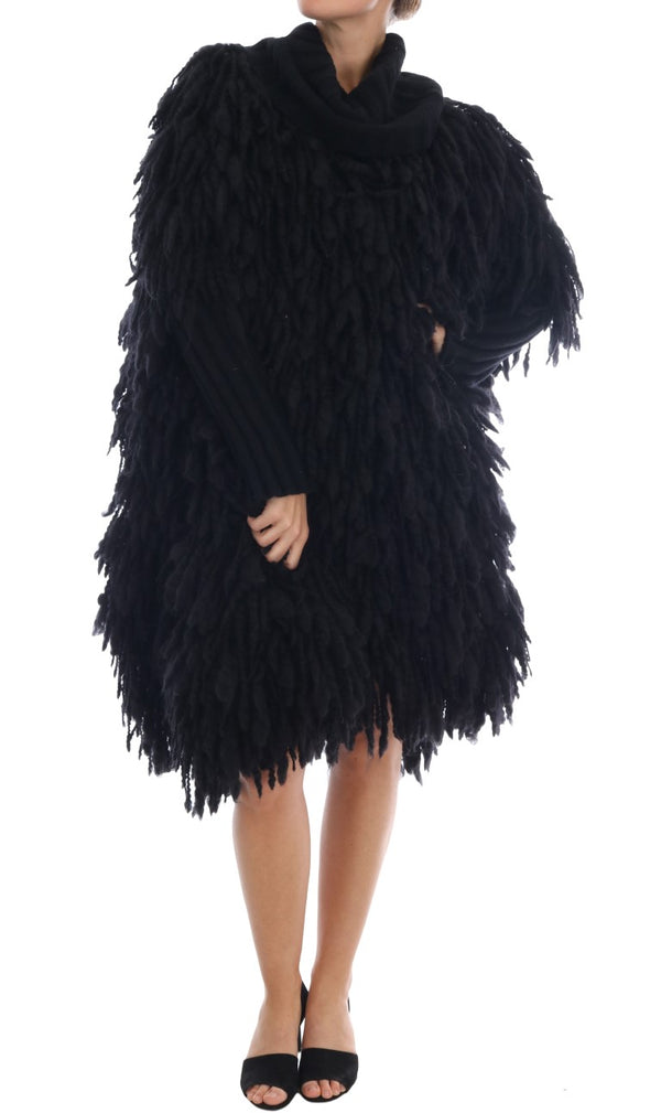 Elegant Black Fringed Wool-Cashmere Sweater Dolce & Gabbana