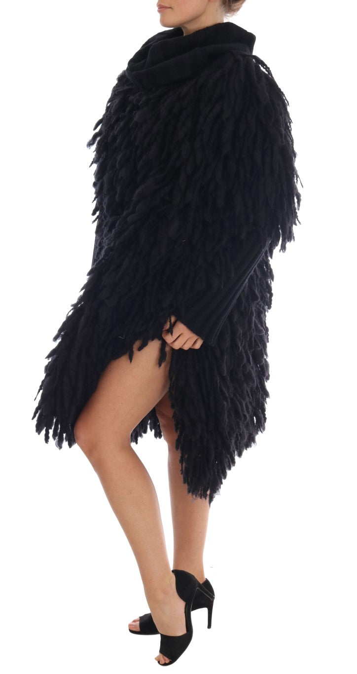 Elegant Black Fringed Wool-Cashmere Sweater Dolce & Gabbana