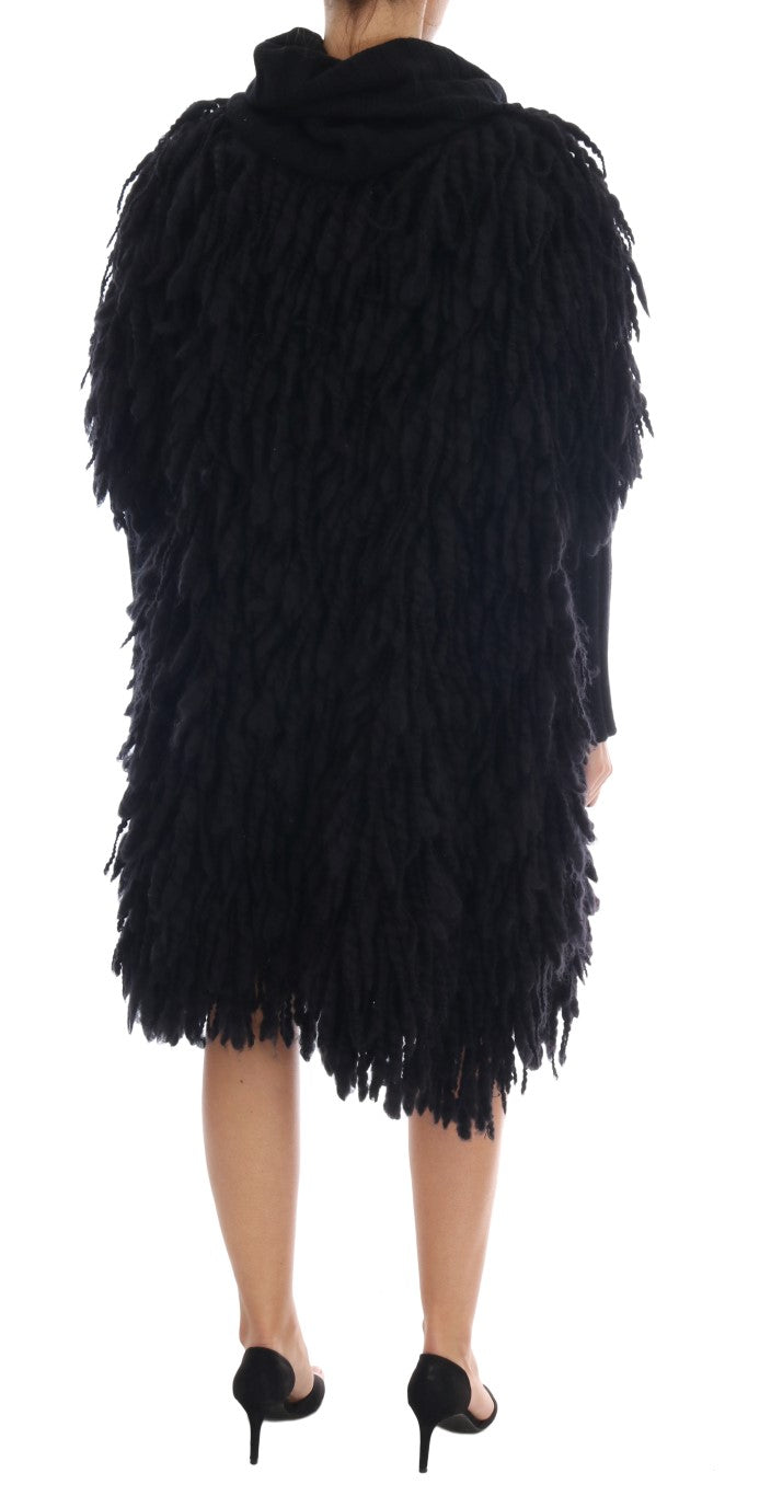 Elegant Black Fringed Wool-Cashmere Sweater Dolce & Gabbana