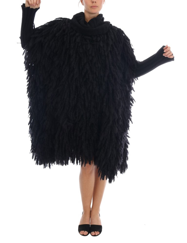 Elegant Black Fringed Wool-Cashmere Sweater Dolce & Gabbana