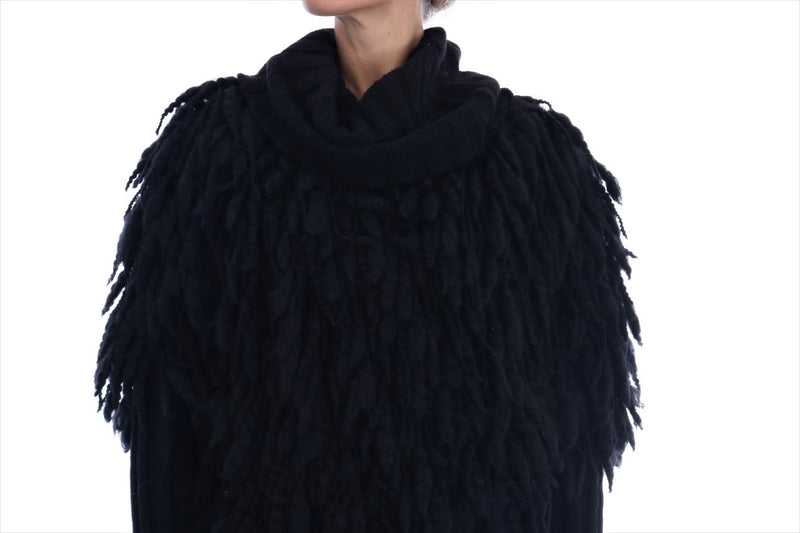 Elegant Black Fringed Wool-Cashmere Sweater Dolce & Gabbana