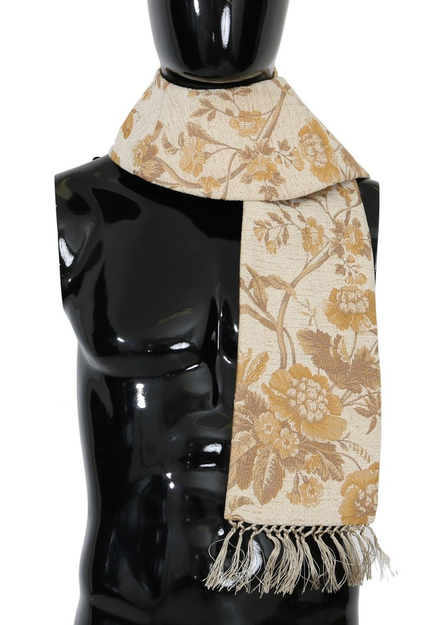 Elegant Beige Gold Jacquard Stole Scarf Dolce & Gabbana