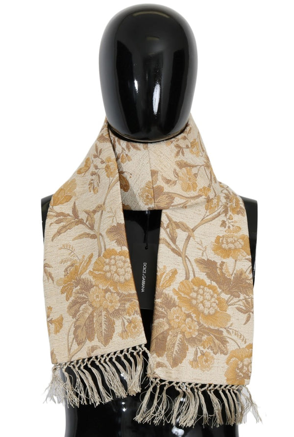 Elegant Beige Gold Jacquard Stole Scarf Dolce & Gabbana