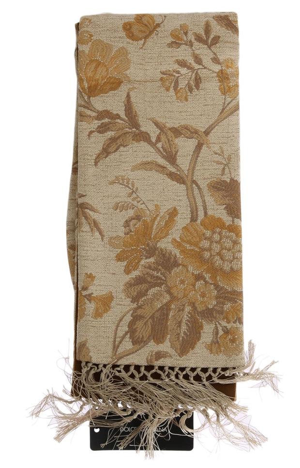 Elegant Beige Gold Jacquard Stole Scarf Dolce & Gabbana