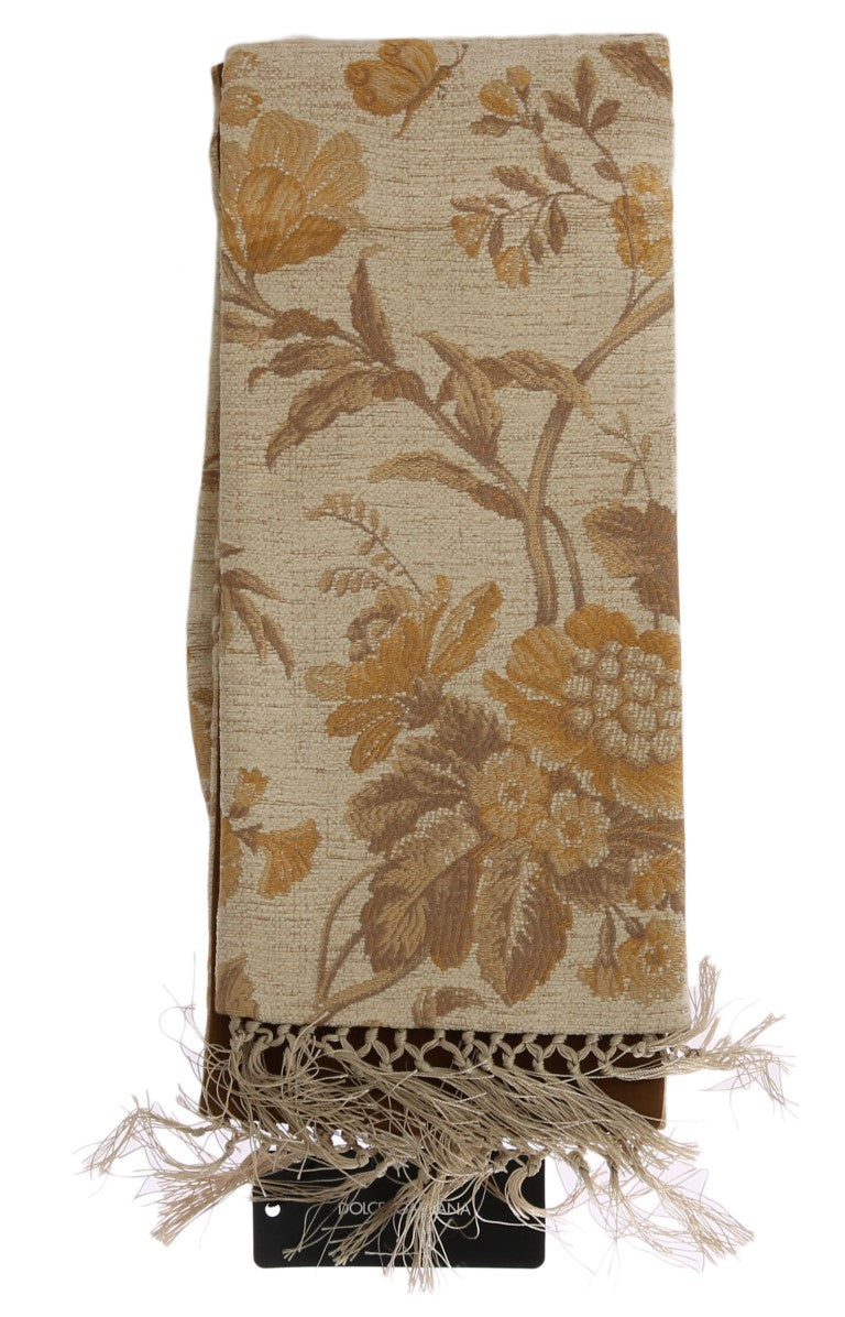 Elegant Beige Gold Jacquard Stole Scarf Dolce & Gabbana