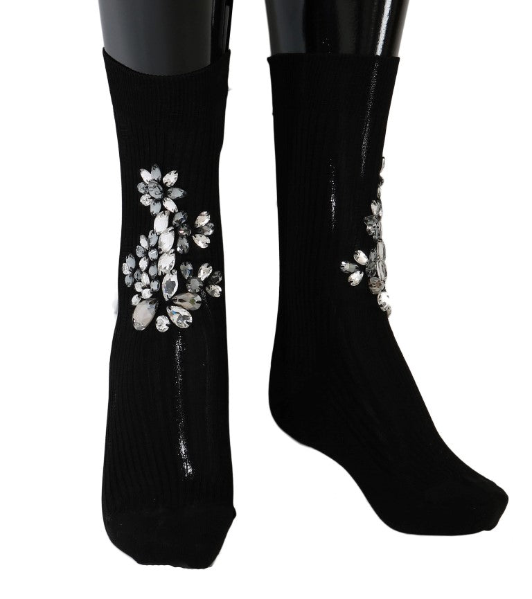 Crystal Embellished Black Knit Stockings Dolce & Gabbana