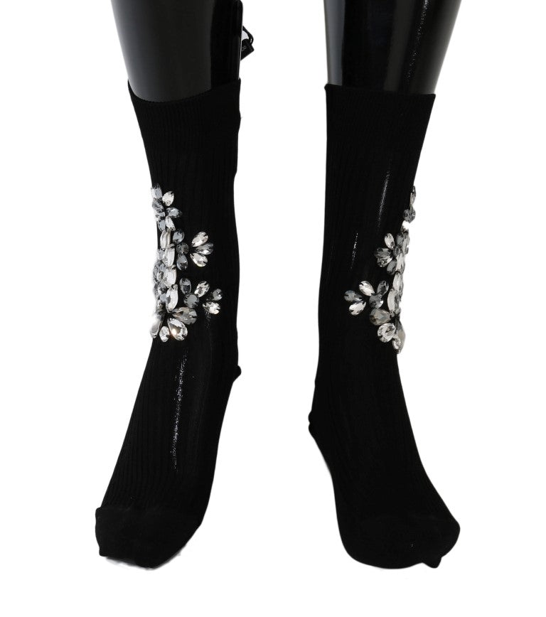 Crystal Embellished Black Knit Stockings Dolce & Gabbana