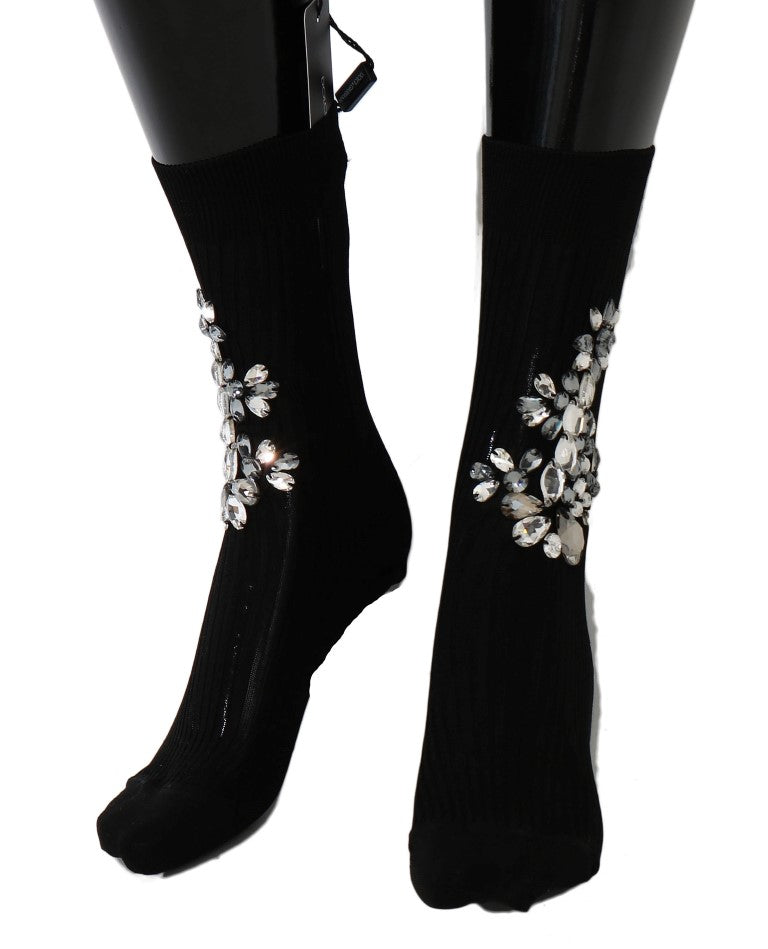 Crystal Embellished Black Knit Stockings Dolce & Gabbana