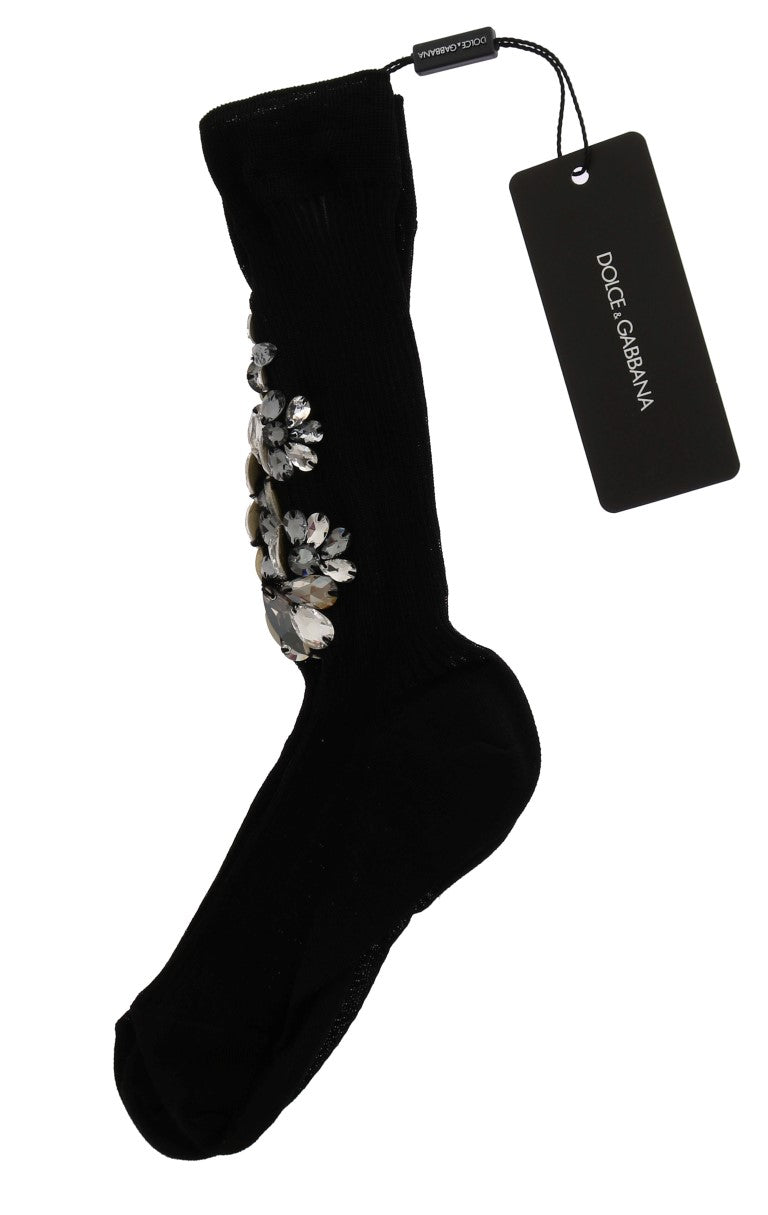 Crystal Embellished Black Knit Stockings Dolce & Gabbana