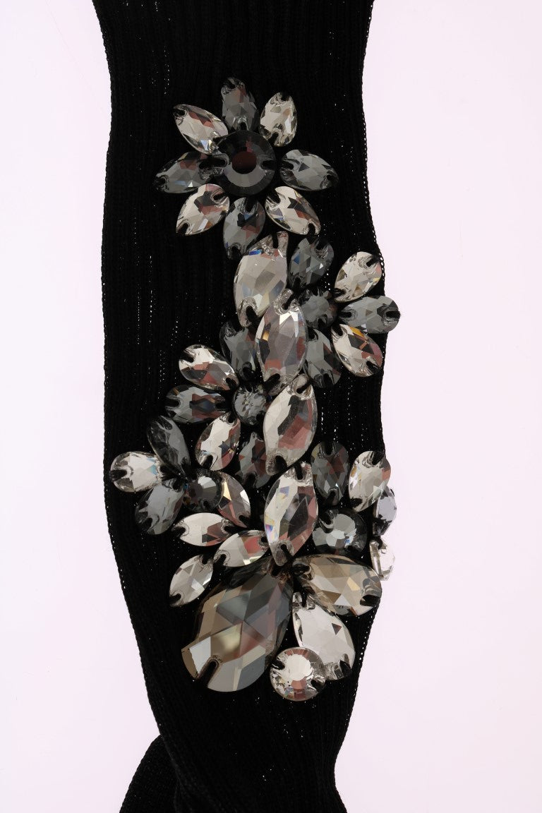 Crystal Embellished Black Knit Stockings Dolce & Gabbana