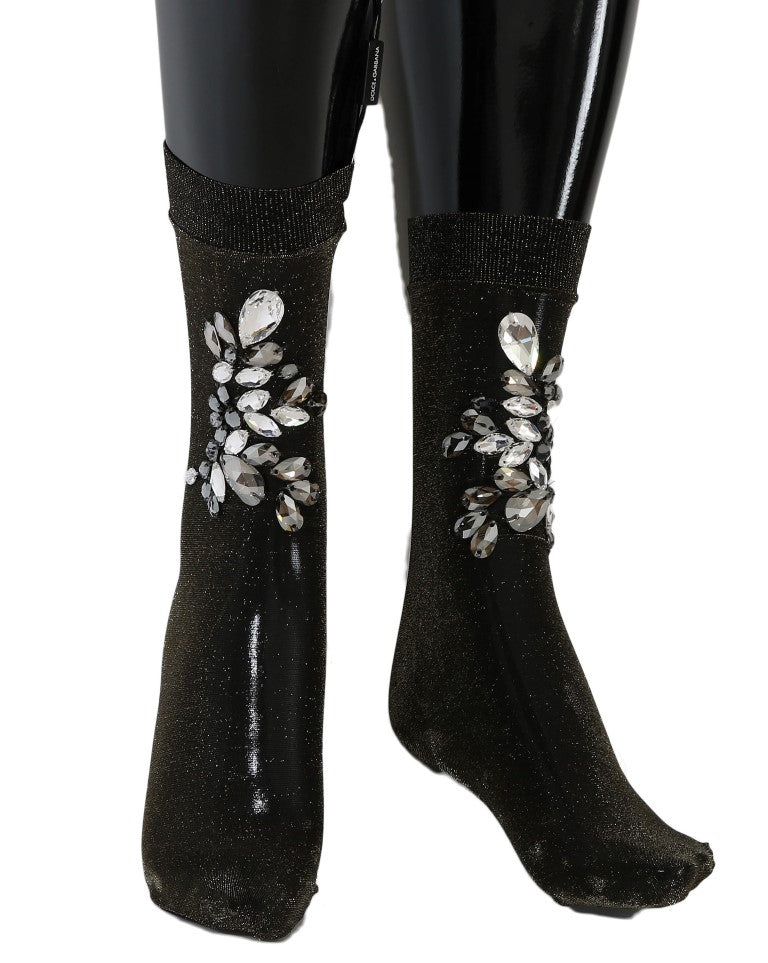 Crystal-Embellished Black Mid-Calf Stockings Dolce & Gabbana