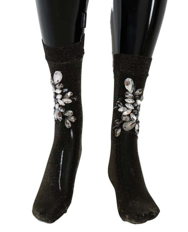 Crystal-Embellished Black Mid-Calf Stockings Dolce & Gabbana