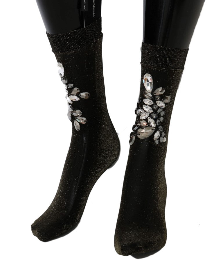 Crystal-Embellished Black Mid-Calf Stockings Dolce & Gabbana