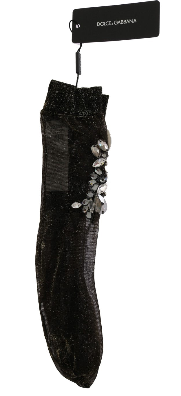 Crystal-Embellished Black Mid-Calf Stockings Dolce & Gabbana