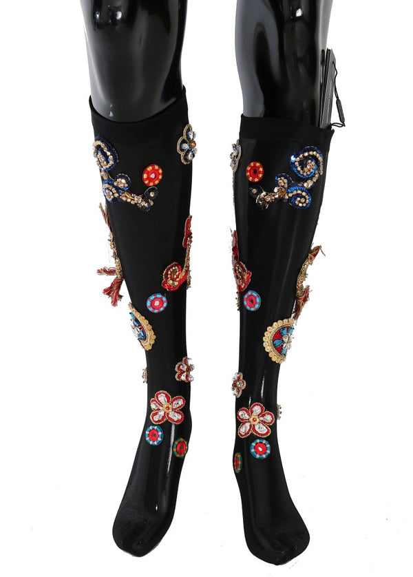 Elegant Embellished Crystal Stockings Dolce & Gabbana