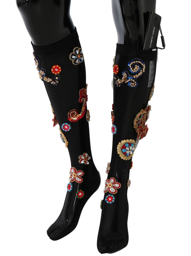 Elegant Embellished Crystal Stockings Dolce & Gabbana