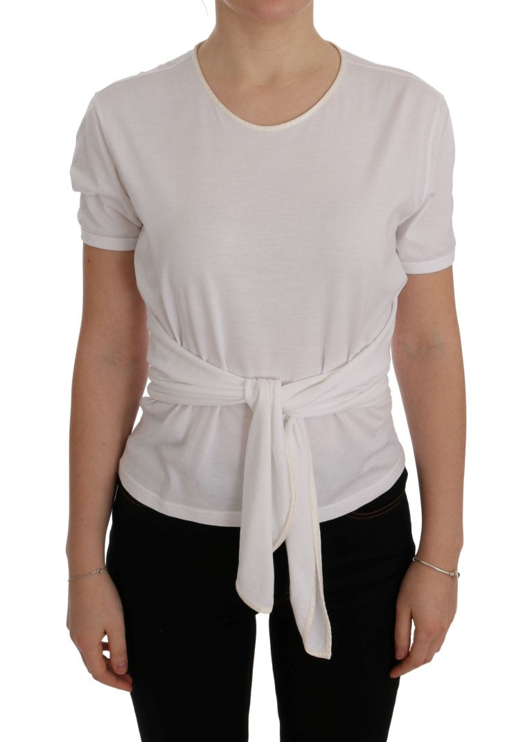 Elegant White Wrap Blouse with Crystal Accents Dolce & Gabbana