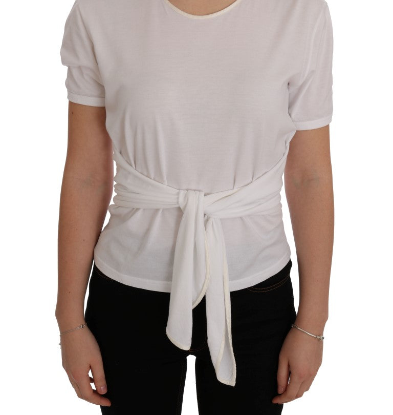 Elegant White Wrap Blouse with Crystal Accents Dolce & Gabbana