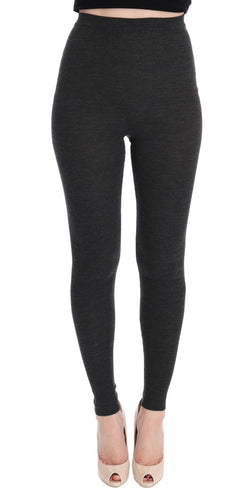 Elegant Gray High-Waist Wool Tights Pants Dolce & Gabbana