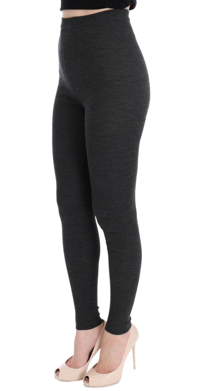 Elegant Gray High-Waist Wool Tights Pants Dolce & Gabbana