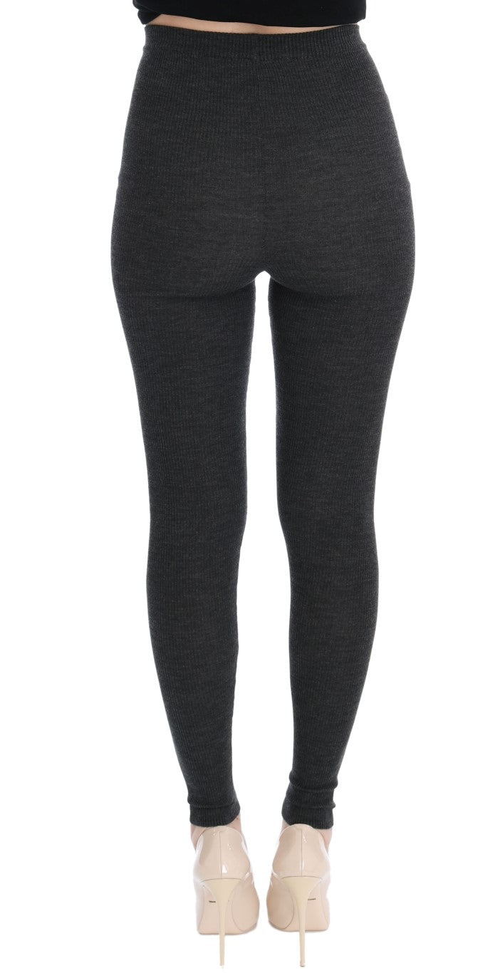 Elegant Gray High-Waist Wool Tights Pants Dolce & Gabbana