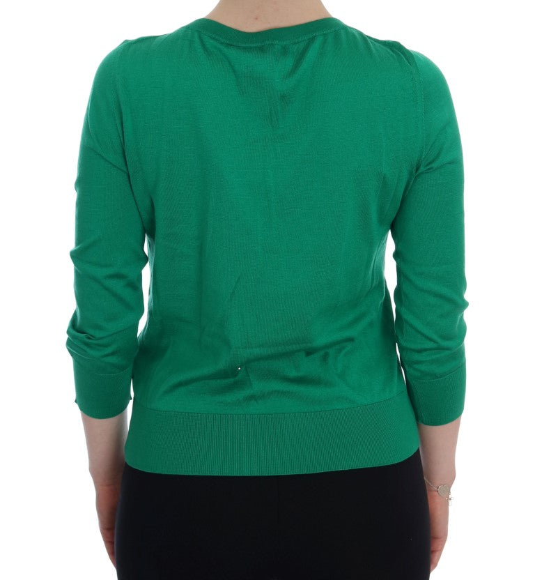 Embellished Green Silk Pullover Sweater Dolce & Gabbana