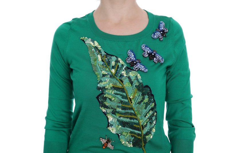 Embellished Green Silk Pullover Sweater Dolce & Gabbana