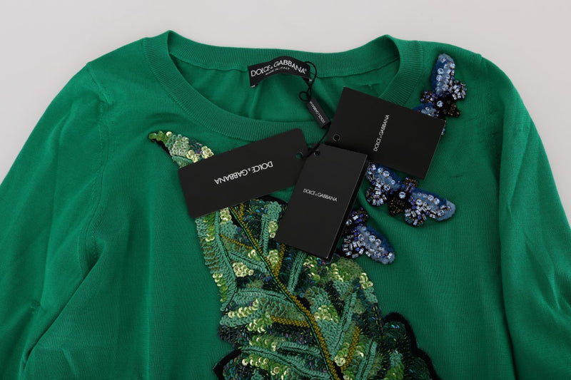 Embellished Green Silk Pullover Sweater Dolce & Gabbana