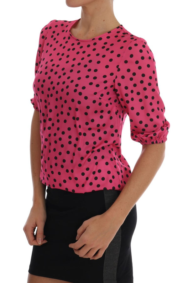 Chic Pink Polka Dotted Silk Blouse Dolce & Gabbana