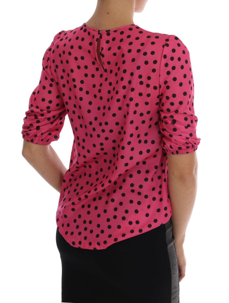 Chic Pink Polka Dotted Silk Blouse Dolce & Gabbana