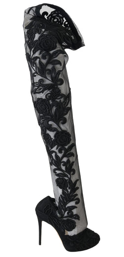 Embroidered Floral Over-Knee Boots Dolce & Gabbana