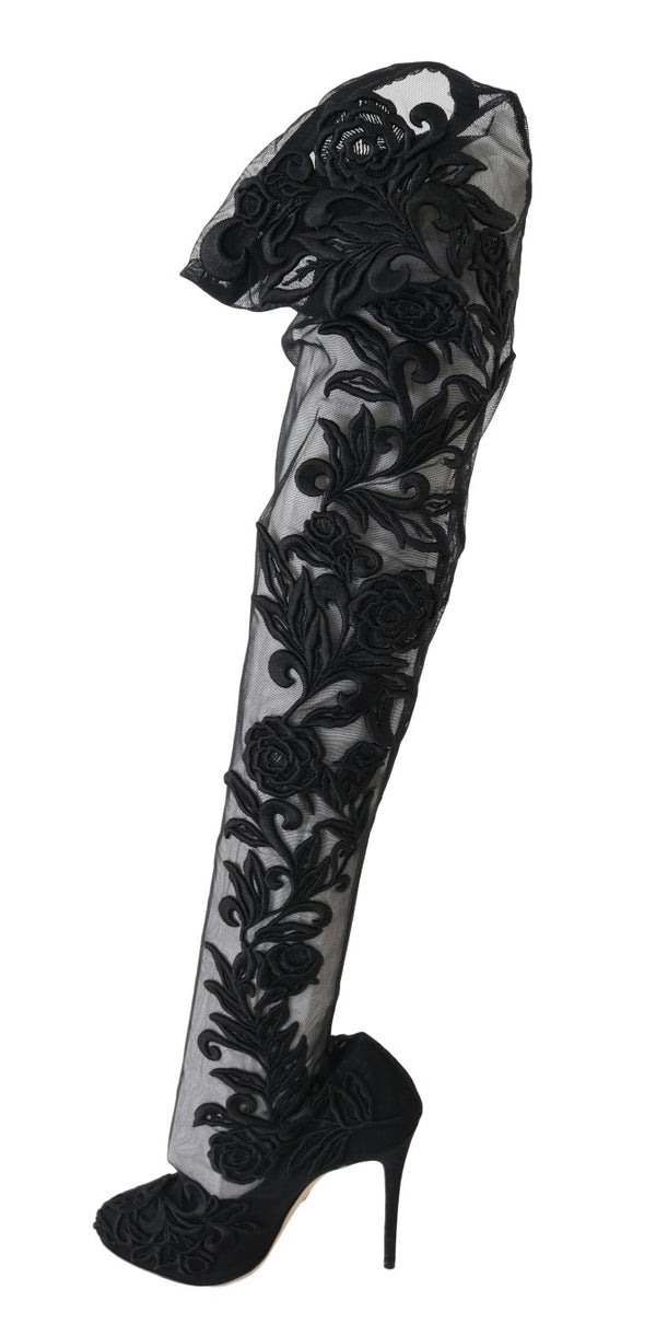 Embroidered Floral Over-Knee Boots Dolce & Gabbana