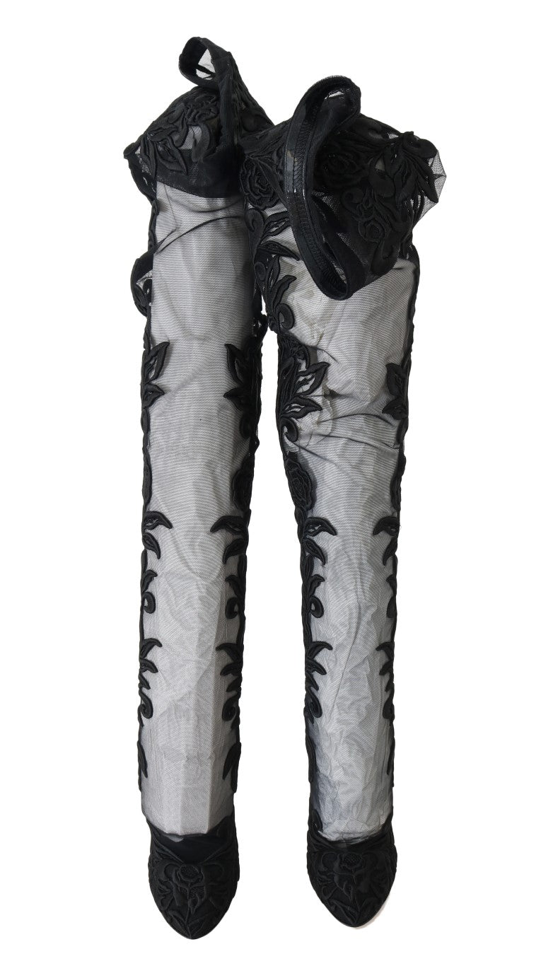 Embroidered Floral Over-Knee Boots Dolce & Gabbana