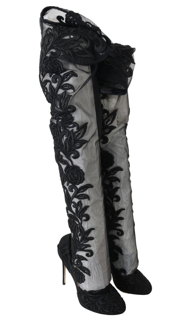 Embroidered Floral Over-Knee Boots Dolce & Gabbana