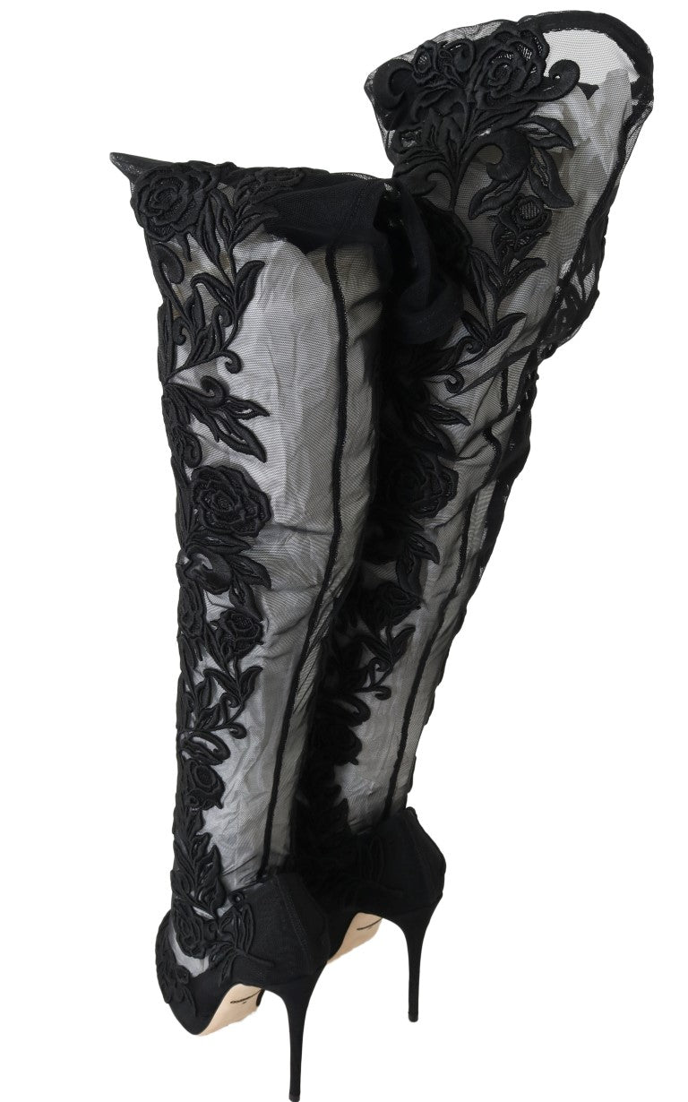 Embroidered Floral Over-Knee Boots Dolce & Gabbana