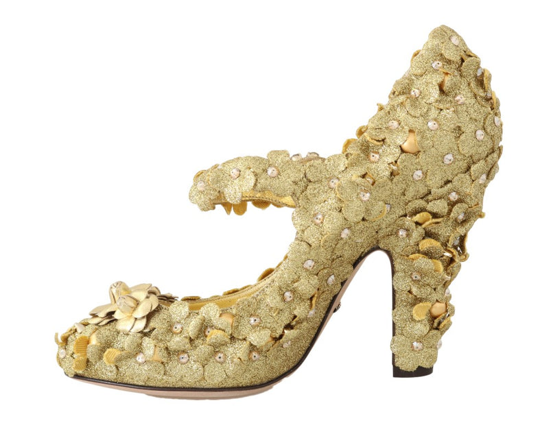 Gold Floral Crystal Embellished Pumps Dolce & Gabbana