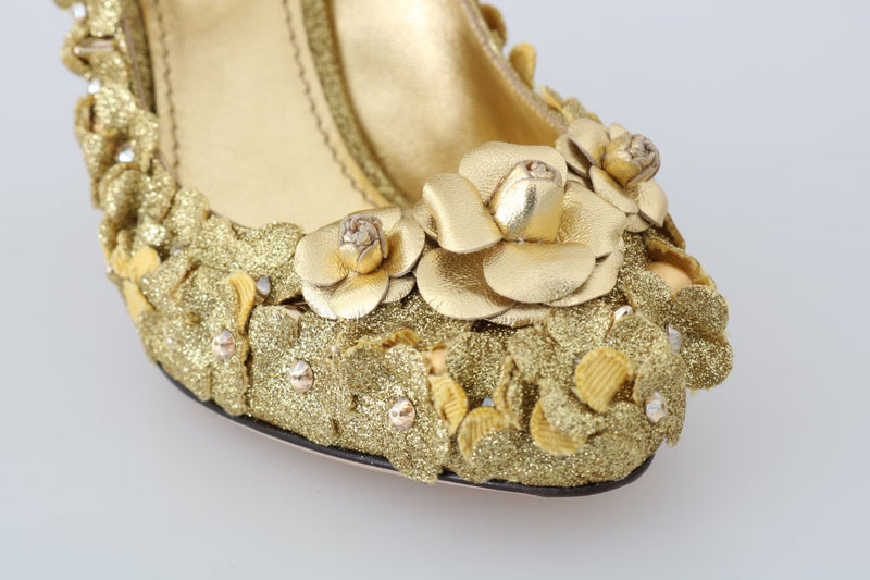 Gold Floral Crystal Embellished Pumps Dolce & Gabbana