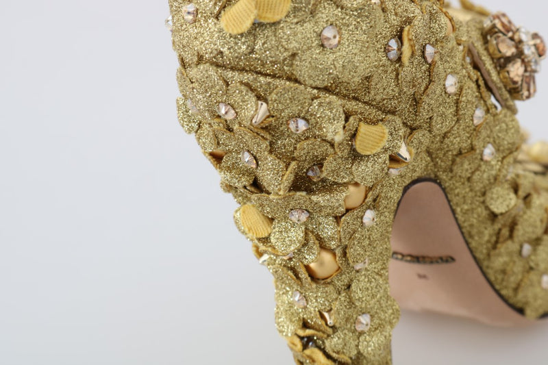 Gold Floral Crystal Embellished Pumps Dolce & Gabbana